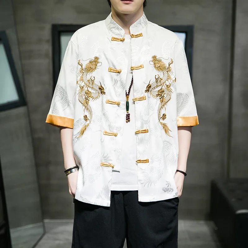 

Dragon Embroidered Men Summer Shirt Harajuku Clothes Summer Shirts For Men Fashion Chinese Size 5XL 2024 New Arrivals