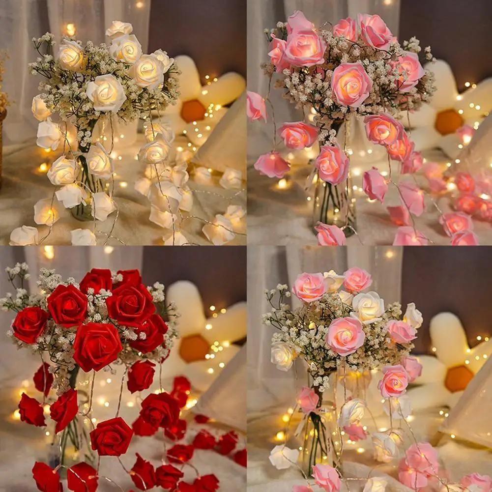 

Rose Led Fairy Lights Rose Lights Strings For Valentine's Day Wedding Girl Heart Room Garden Decoration Night Light Christm R2r7