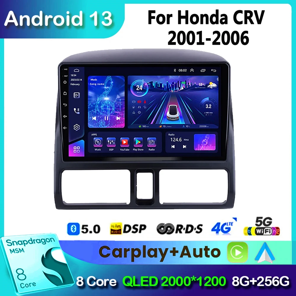 

Для Honda CR-V 2 CRV 2001-2006 Android 13 Авто радио Автомобильный радиоприемник Автомобильный мультимедийный плеер GPS трек Carplay 2din без DVD