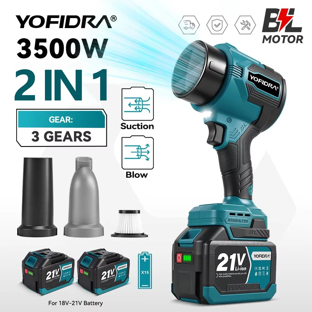 YOFIDRA 350000RPM Bürstenloser Elektrischer Luftgebläse-Turbo-Jet-Lüfter, kabelloser Laubbläser, Laub- und Staubentfernungswerkzeug für Makita 21V Akku