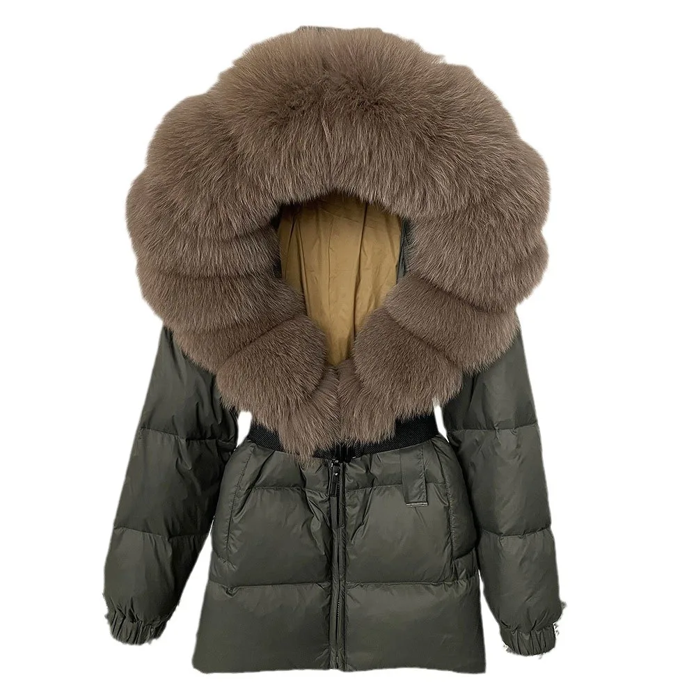 Chaqueta acolchada de piel de zorro Real para mujer, parka gruesa y cálida de plumón de pato blanco 2024, impermeable, invierno, 90%