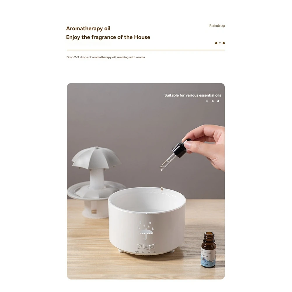 A01M Raindrop Humidifier สําหรับห้องนอนห้องขนาดใหญ่ Air Humidifiers & Aromatherapy Diffuser Quiet Humidifier พร้อม Light US Plug