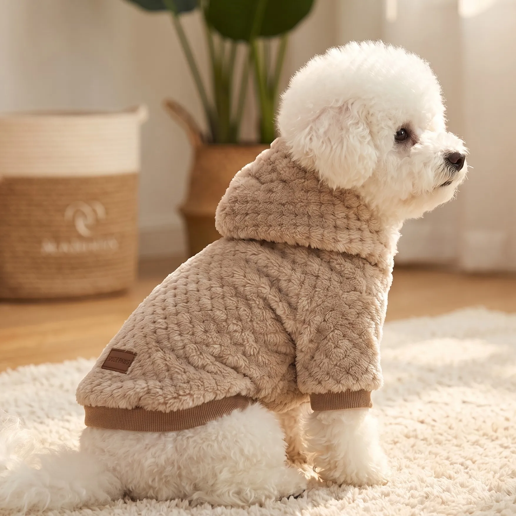 Weicher Polarfleece-Haustiermantel mit Kapuze, warmes Karodesign, ideal für kleine und mittelgroße Hunde, Katzen, Welpen, für den täglichen Gebrauch im Herbst und Winter. – Detail 18