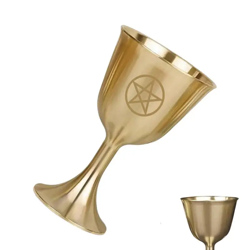 Chalice Goblet Pentagram Altar Goblet Chalice Pentacle Brass Chalice 3.1 Height Altar Chalice Triple Moon Goddess And Pentagram