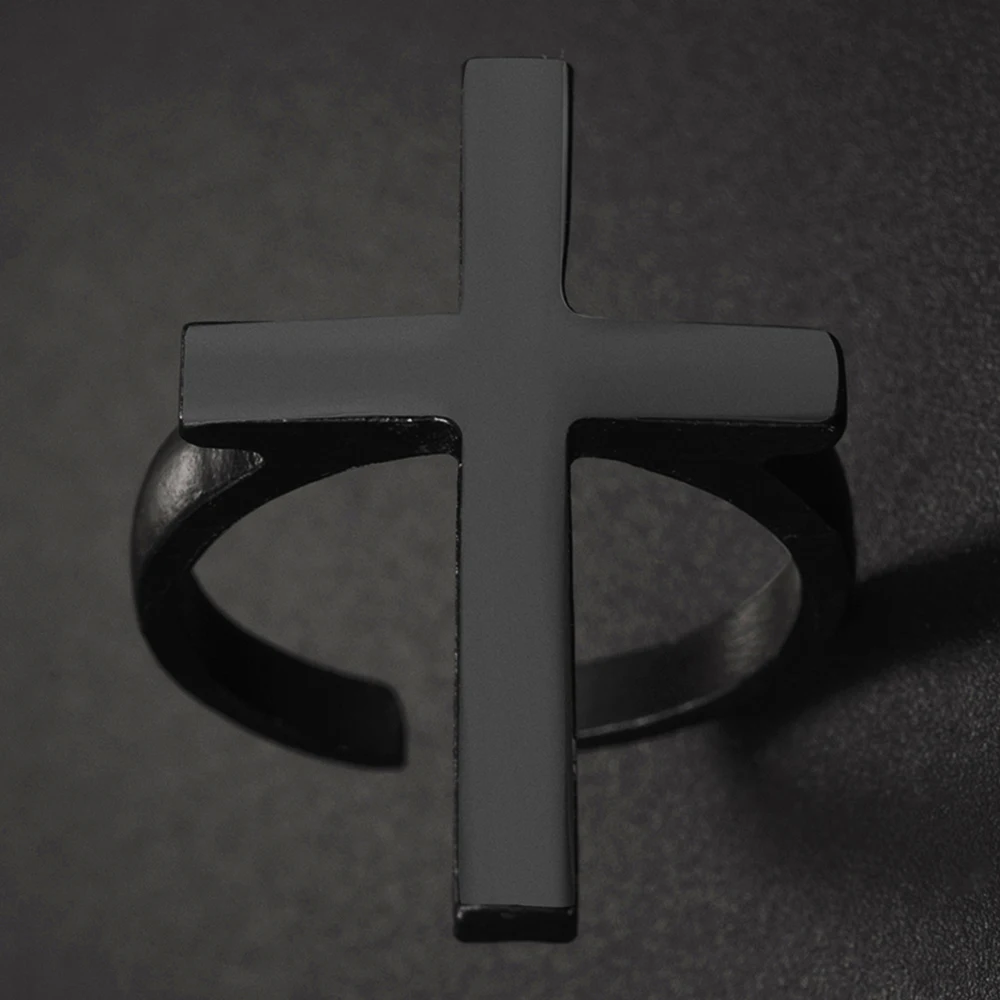 1PC Punk Vintage Black Big Cross Open Ring For Women Party Jewelry Men Trendy Gothic Gold Silver Color Finger Rings Anillo