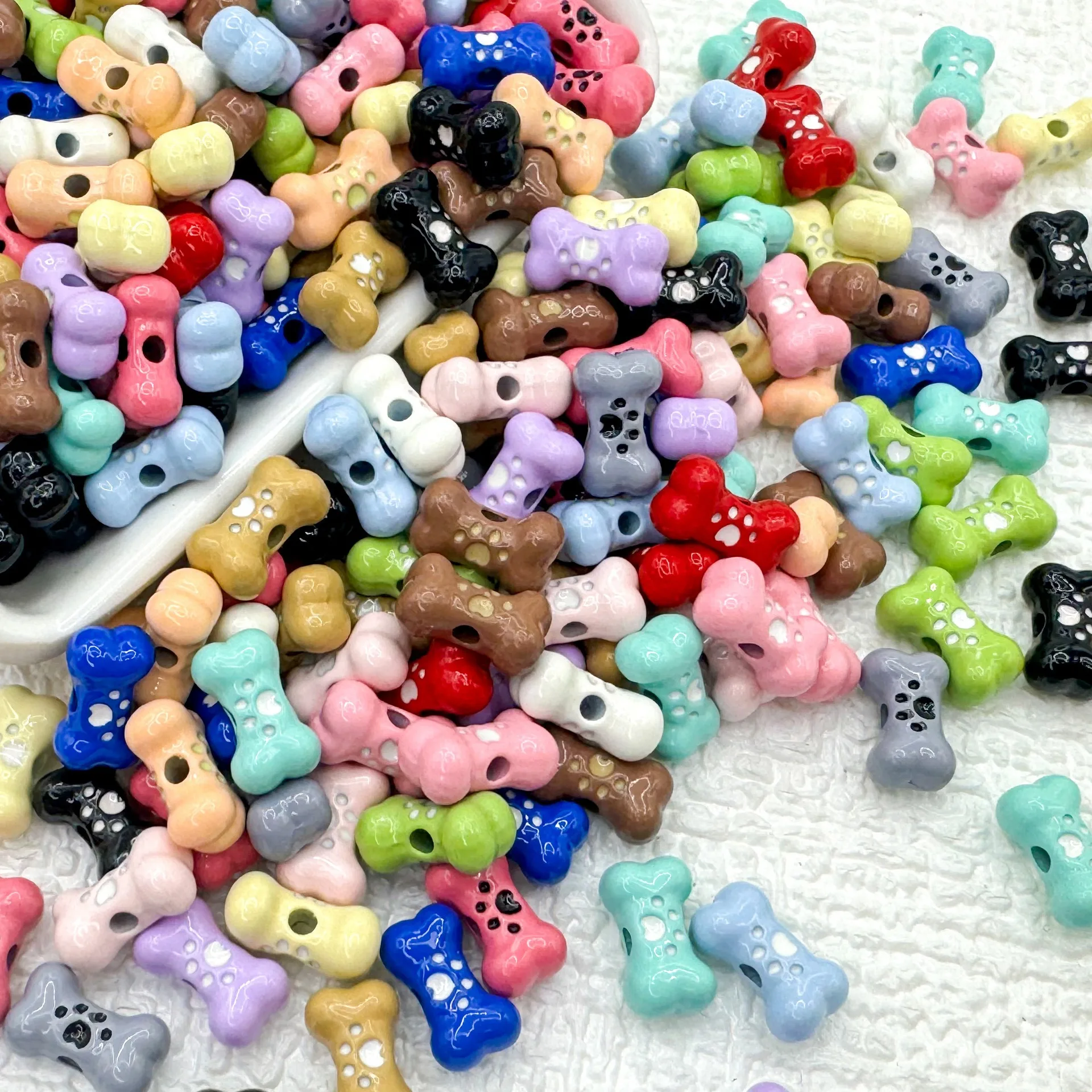 6pcs/set Cute Little Bone Beads Baked Paint Alloy Loose Spacer Beads Dog Claw for Jewelry Making DIY Accessories little bones