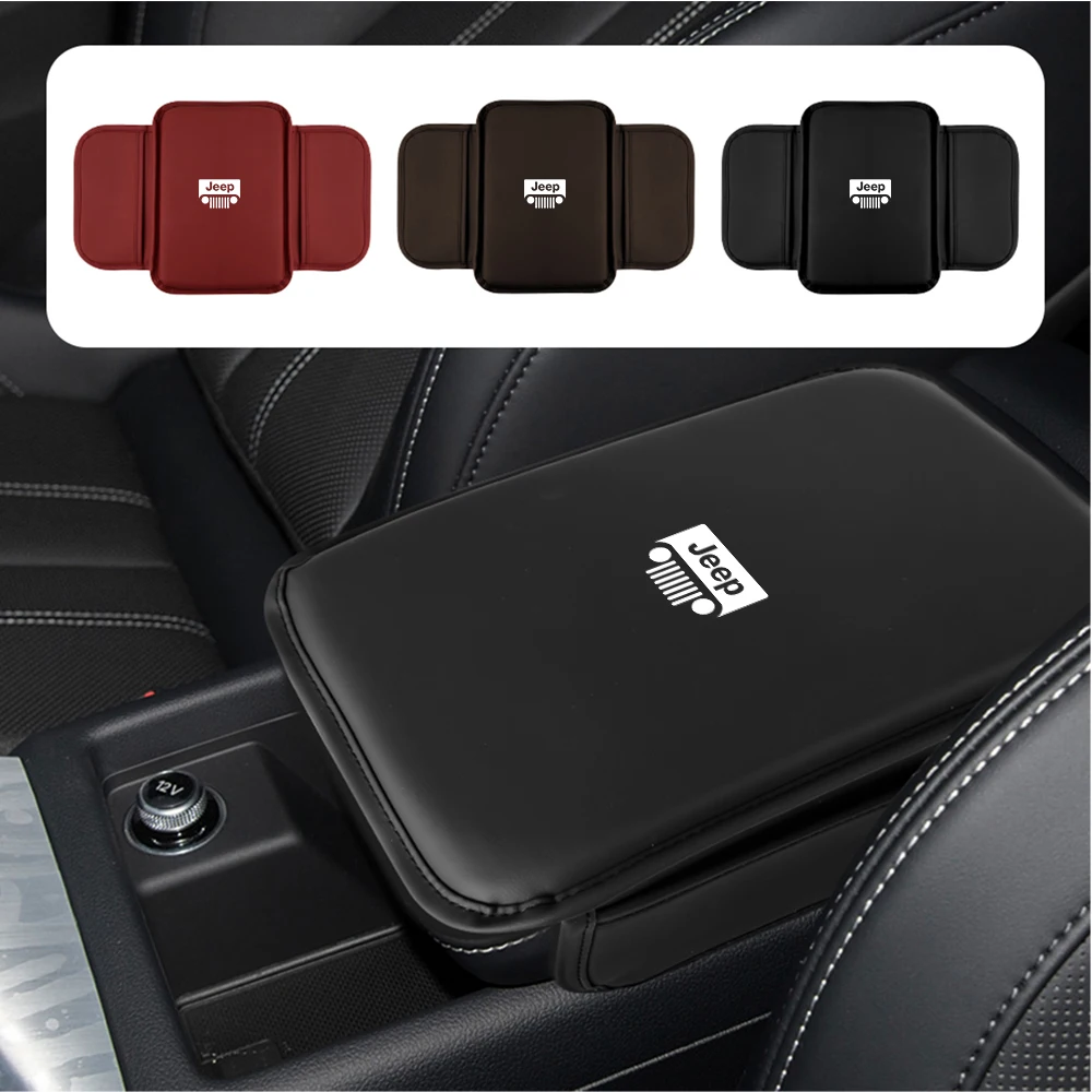 

Leather Car Armrest Box Pad Central Arm Rest Storage Pocket Protective Cover For Jeep Renegade Wrangler Compass Gladiator JK JPB