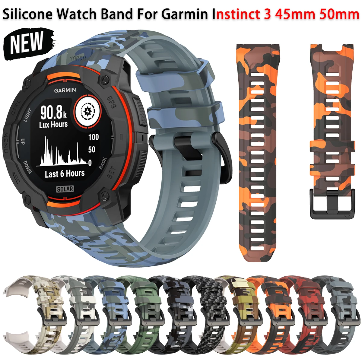 Silicone Strap for Garmin Instinct 3 Amoled 50mm 45mm Camouflage printed Wristband for Garmin Instinct 3 Solar 45mm 50mm Strap