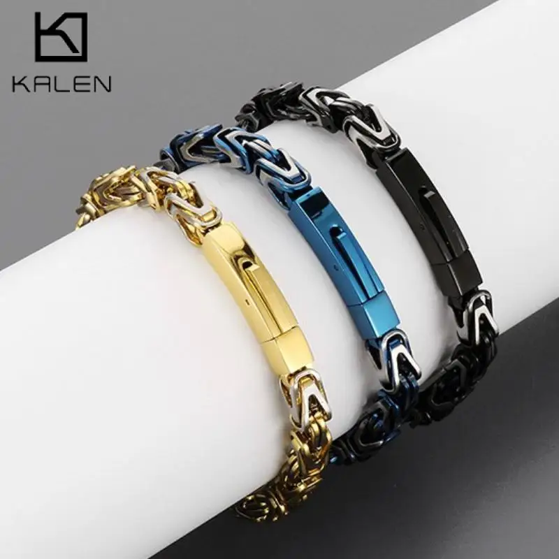 KALEN Stainless Steel Double Layer Thick Bracelet for Men Punk Colorful Chain Byzantine Charm Necklace Motorcycle Party Jewelry