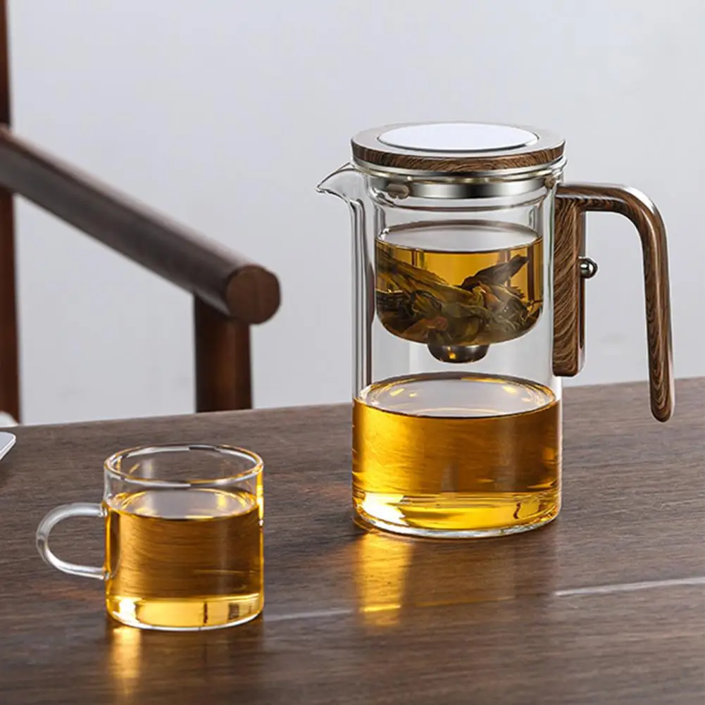 1 Set Teapot Water Separation Wooden Handle Glass Teapot With Infuser Anti-scald Drip-Free Tea Infuser With Button Press