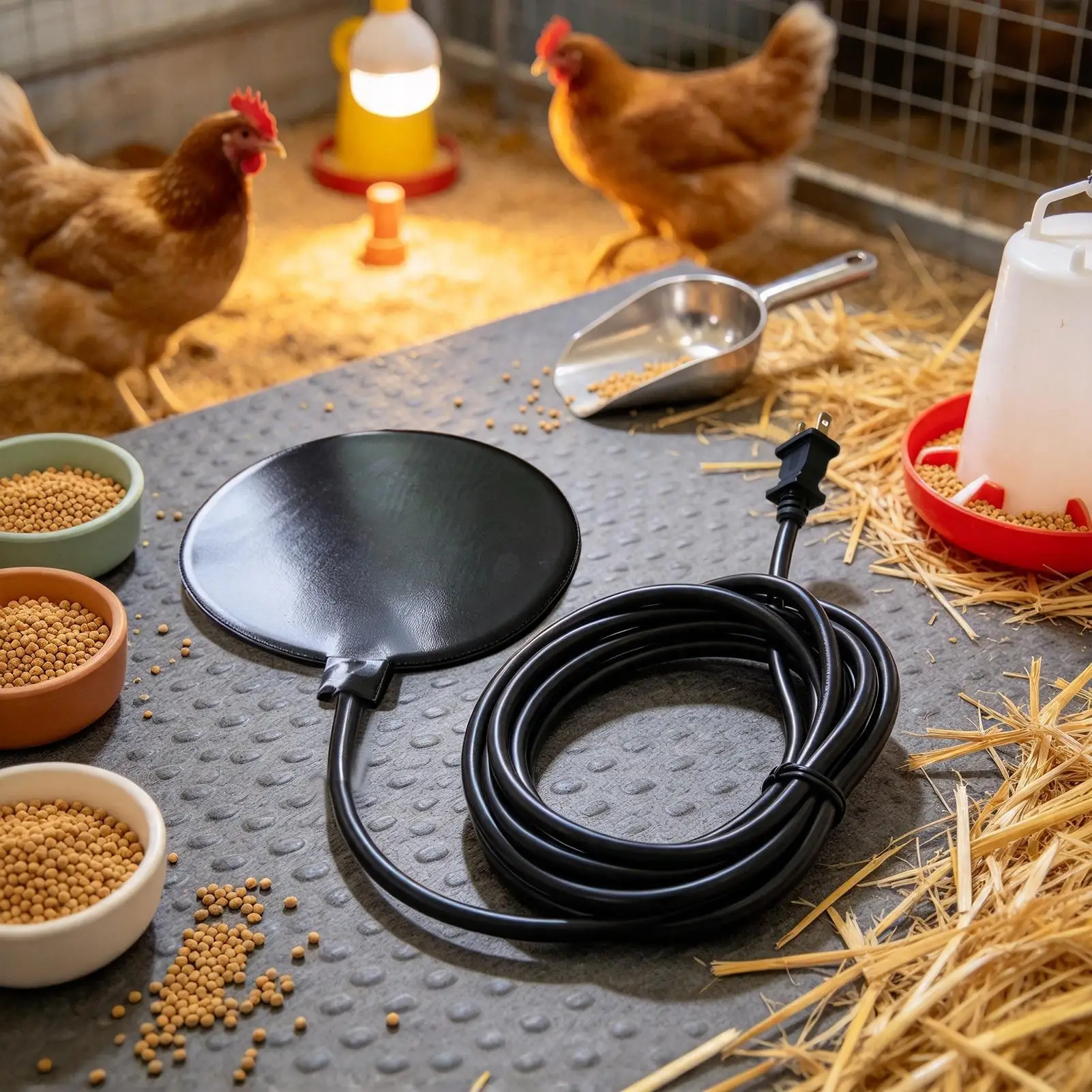 Chicken Waterer Heater 120V 5.9in Poultry Drinker Heating Mat Chicken Water Heater Base For Cold Weather Backyard Coops Sheds