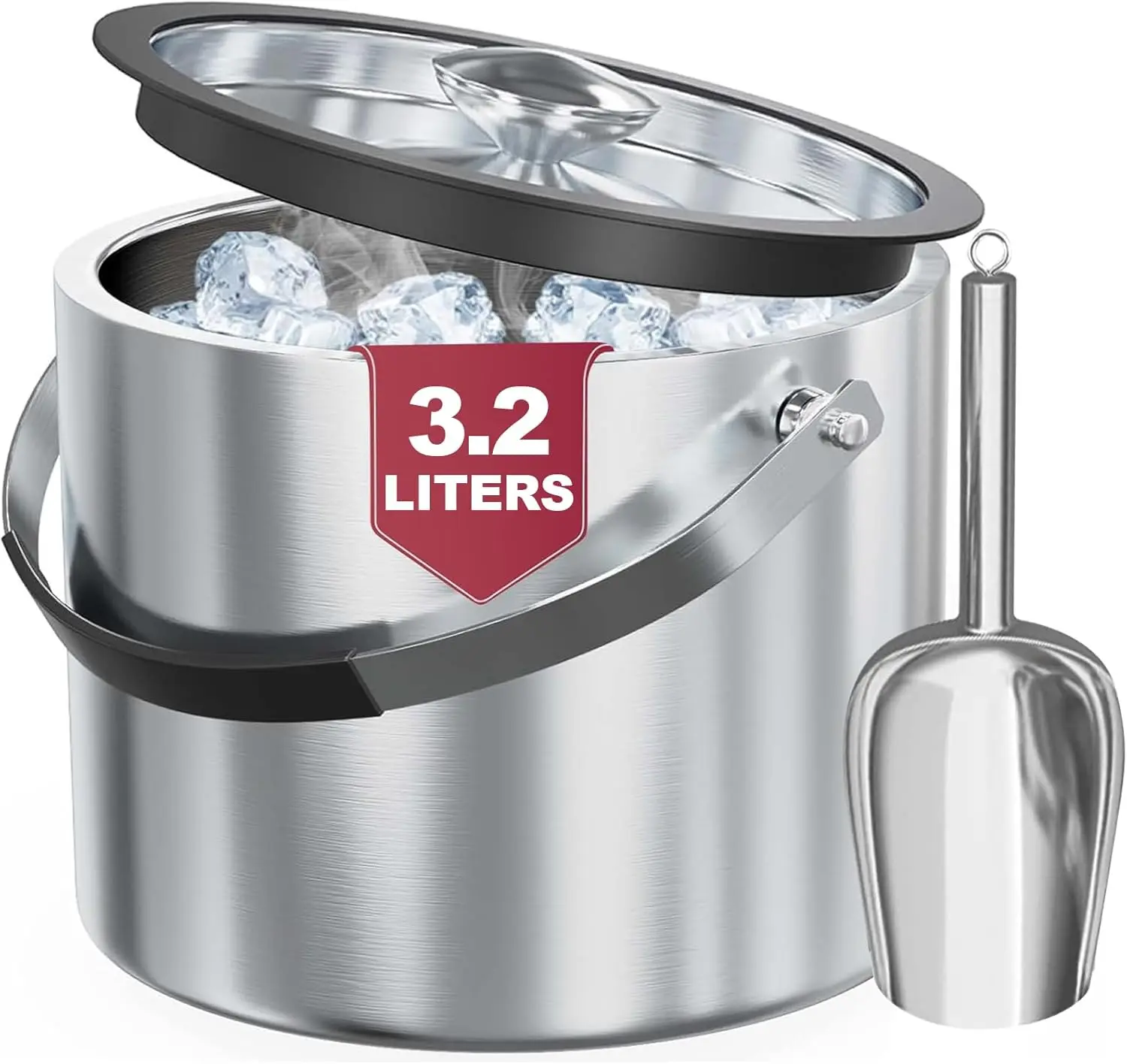 

3.2L Insulated Stainless Steel Ice Bucket with Lid and Scoop for Cocktail Parties