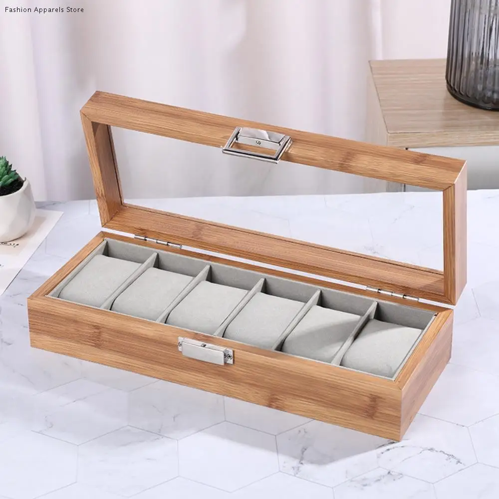

3/6grids Watch Storage Box Transparent Lid Window Display Watch Storage Case Environmental Protection Flocking Cloth