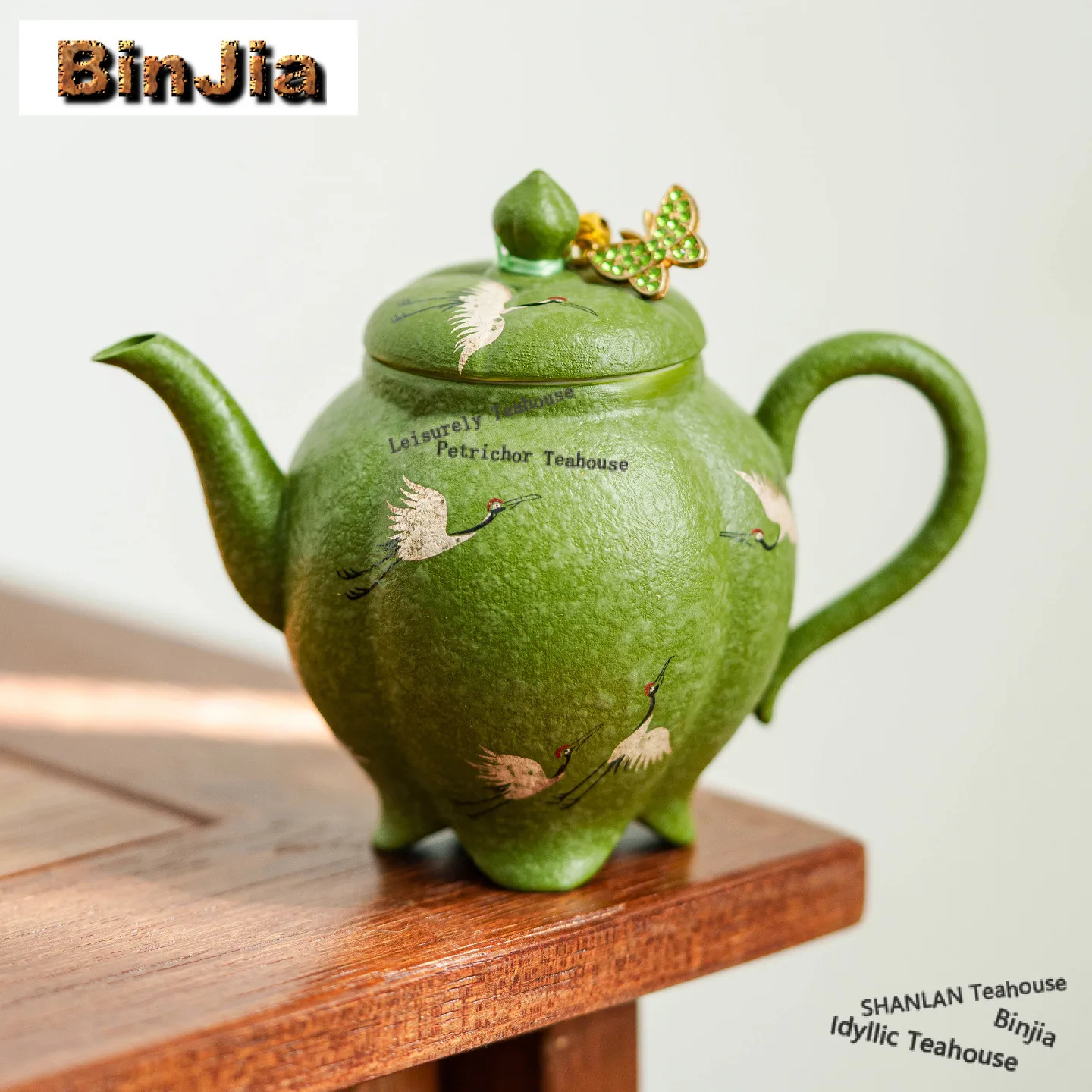 

115ml Citrus Green Crane Teapot Boutique Tea Infuser Pot Household Tea Soaking Kettle With Ball Hole Kung Fu Tea Tableware Gift