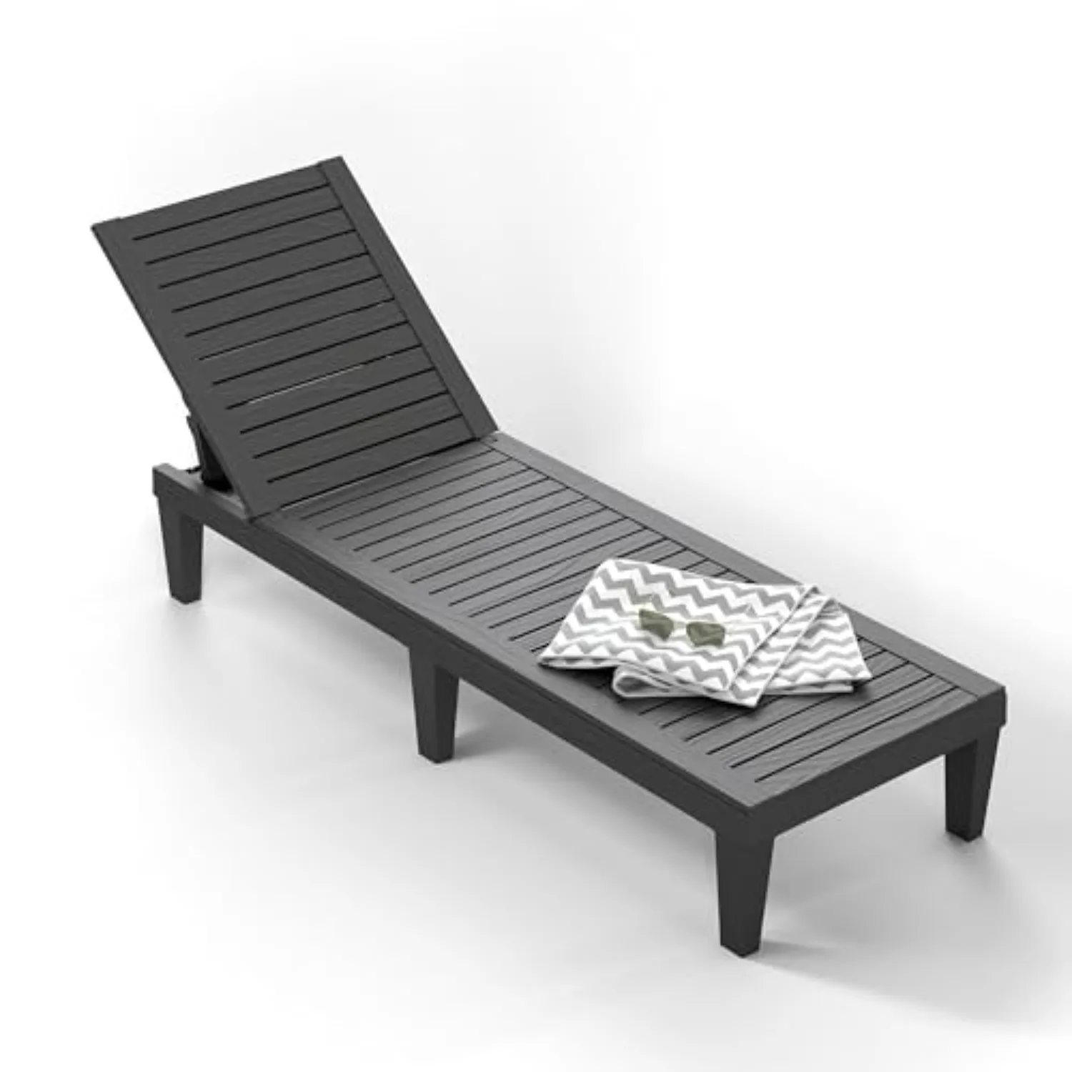 Outdoor Chaise Lounge Chair, Single, Black | 5-Position Adjustable Backrest, Waterproof & Lightweight, Durable