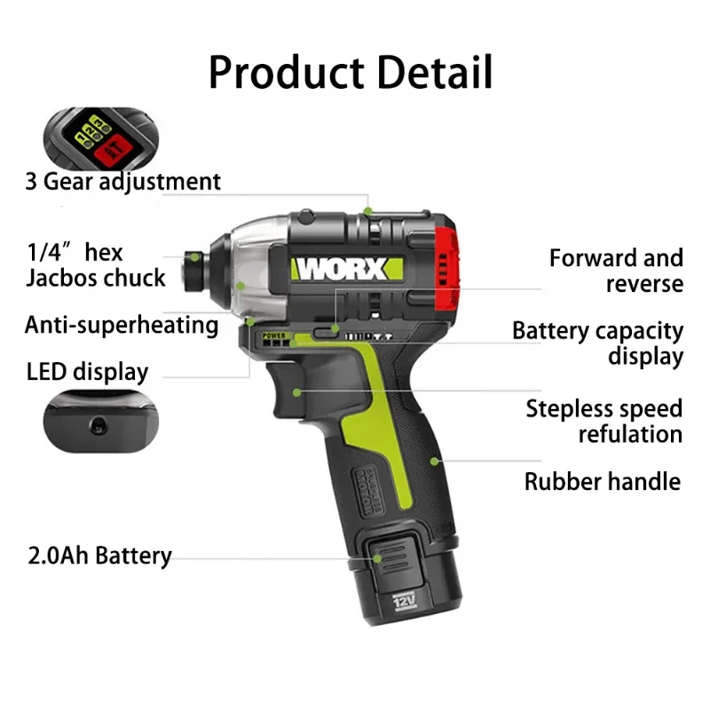 WROX Cordless Impact Screwdriver WU132 140Nm 12V 3300rpm Brushless Motor Adjust Torque Maintenance Power Tools Electric Drill