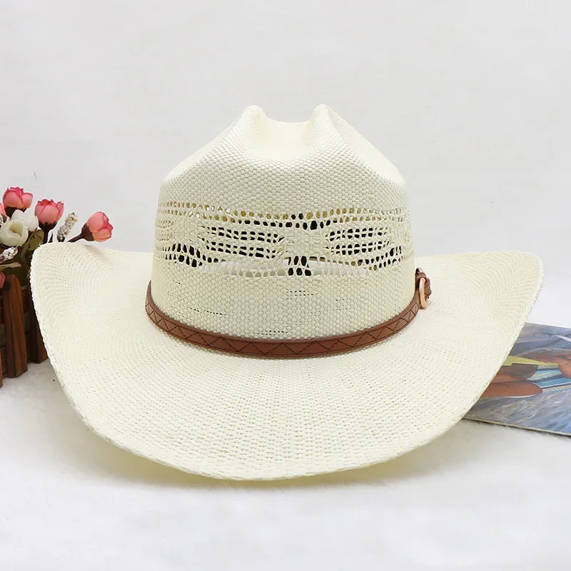 Waterproof woven hand-woven western knight cowboy hat spring and summer beach sunshade straw outdoor sun hat