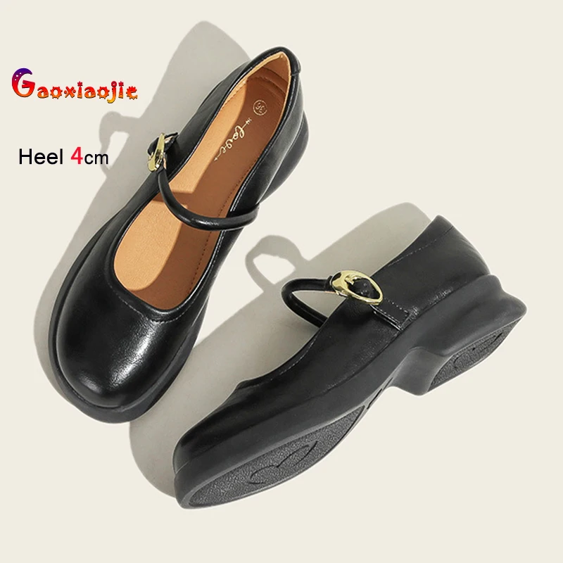 

Mary Jane Women Shoes 2026 Spring Summer Paired With A Skirt Shallow Single Shoes Square toe Buckle Strap 4CM Thick heel Pumps