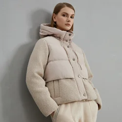 BC800 High Quality Luxury Wool Patchwork White Goose Down Down Jacket Winter Women's Clothing
