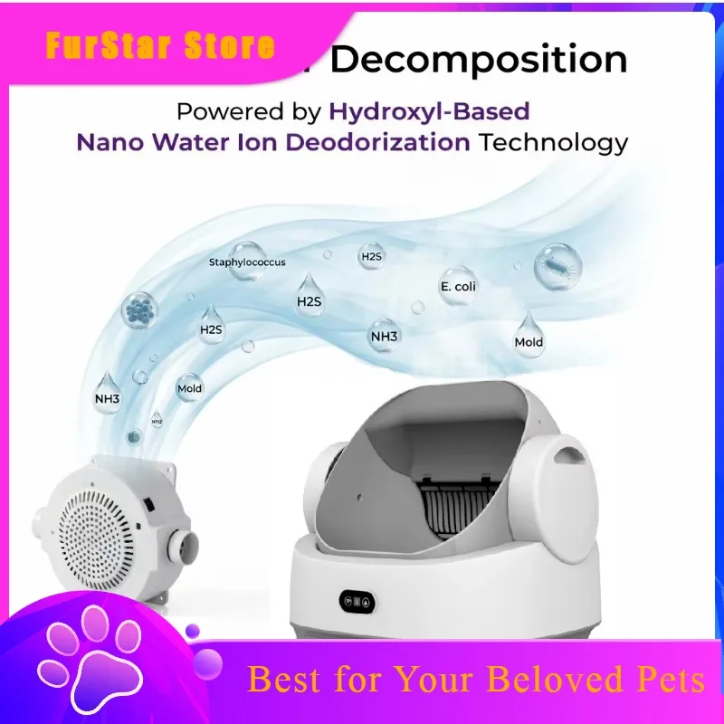 FurStarOdor Free Active Odor Decomposition Hydroxyl-Based Nano Water Ion Deodorization & Sterilization Smart Cat Litter Box