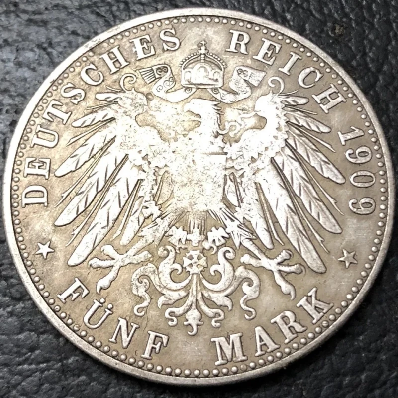 1909 Kingdom of Saxony 5 Mark Silver Plated Copy Coin