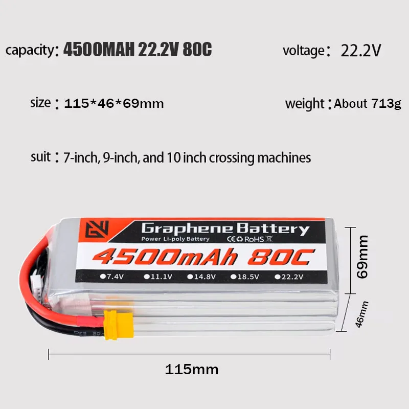 بطارية طائرة نموذجية 6S 22.2V بطارية ليبو 4500mah 80C XT60 T Deans XT90 EC5 RC أجزاء طائرة هليكوبتر للسيارة