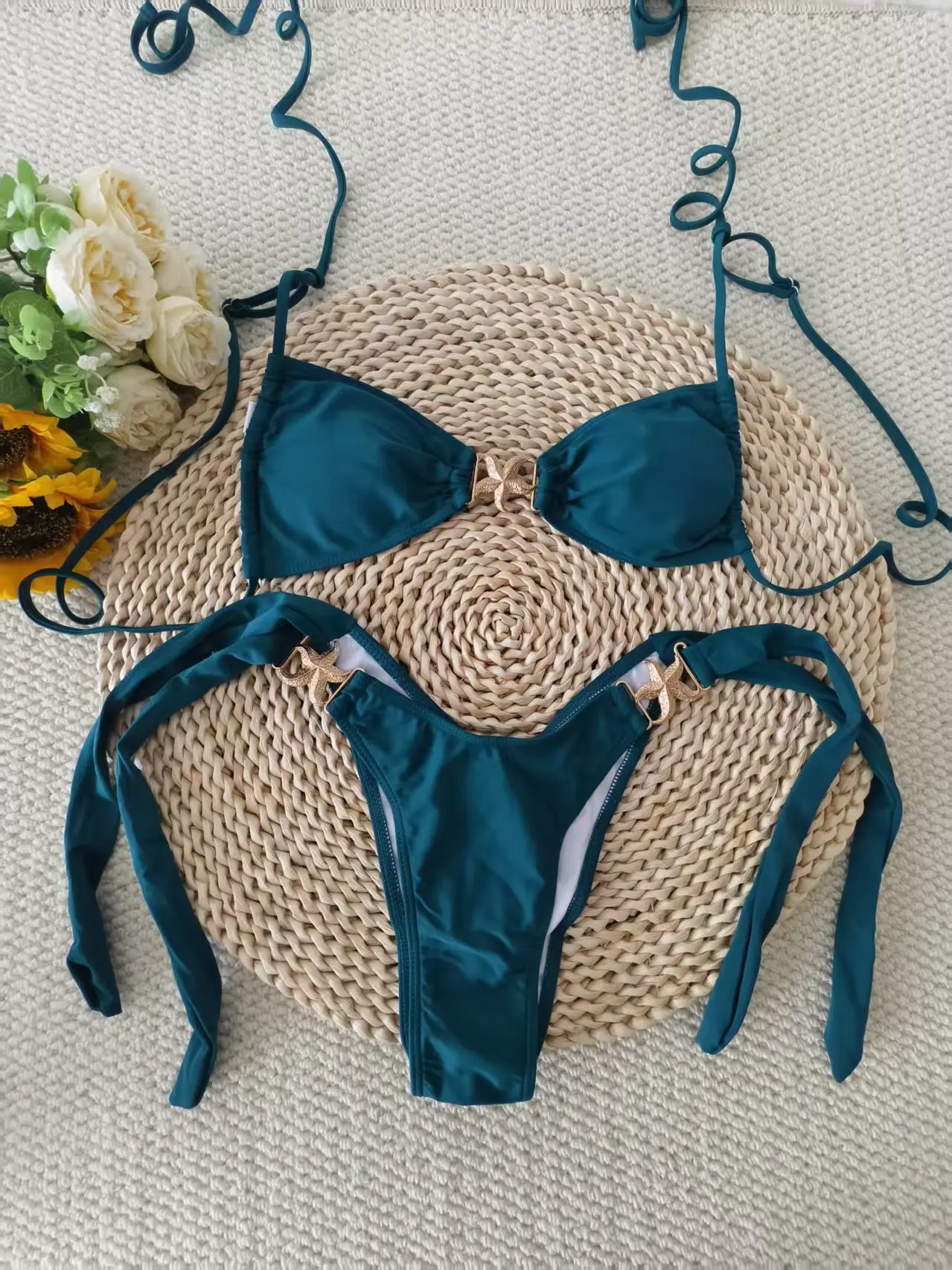 

2025 стринги с морской звездой и ремешками, бикини, женские купальники, женский сексуальный купальник, однотонный купальный костюм для купания, купальный костюм, пляжная одежда