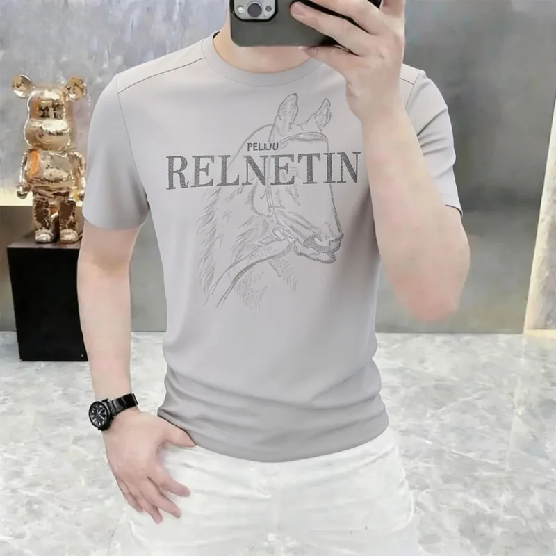 Brand Jacquard Short Sleeved T-shirt for Men Comfortable Round Neck Casual Social T-shirt High Quality Business Base Shirt M-5X;