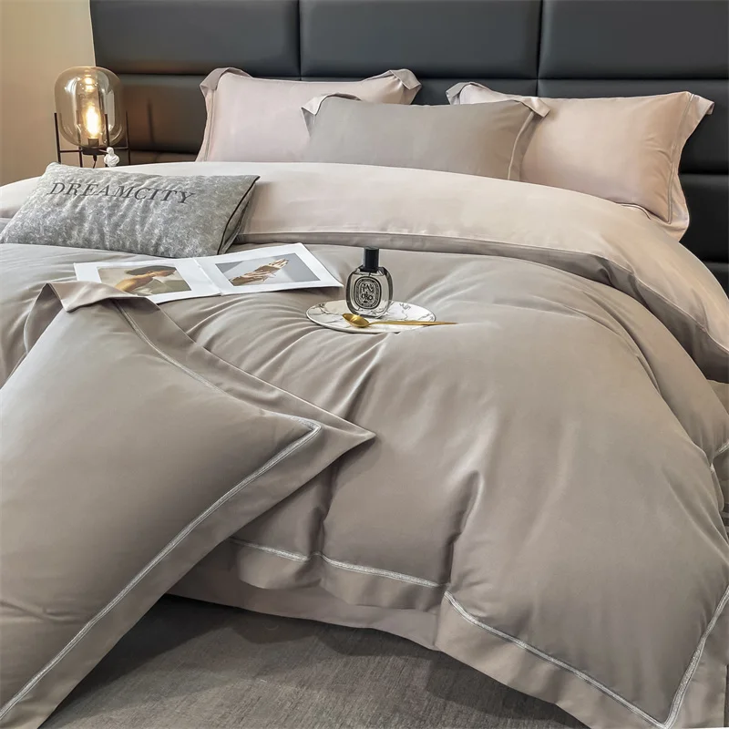 Solid Color Fashion 200x230 220x240 Duvet Cover Flat Sheet Pillowcase Full Queen Size Hotel Home Soft Bed Linens Bedding Set