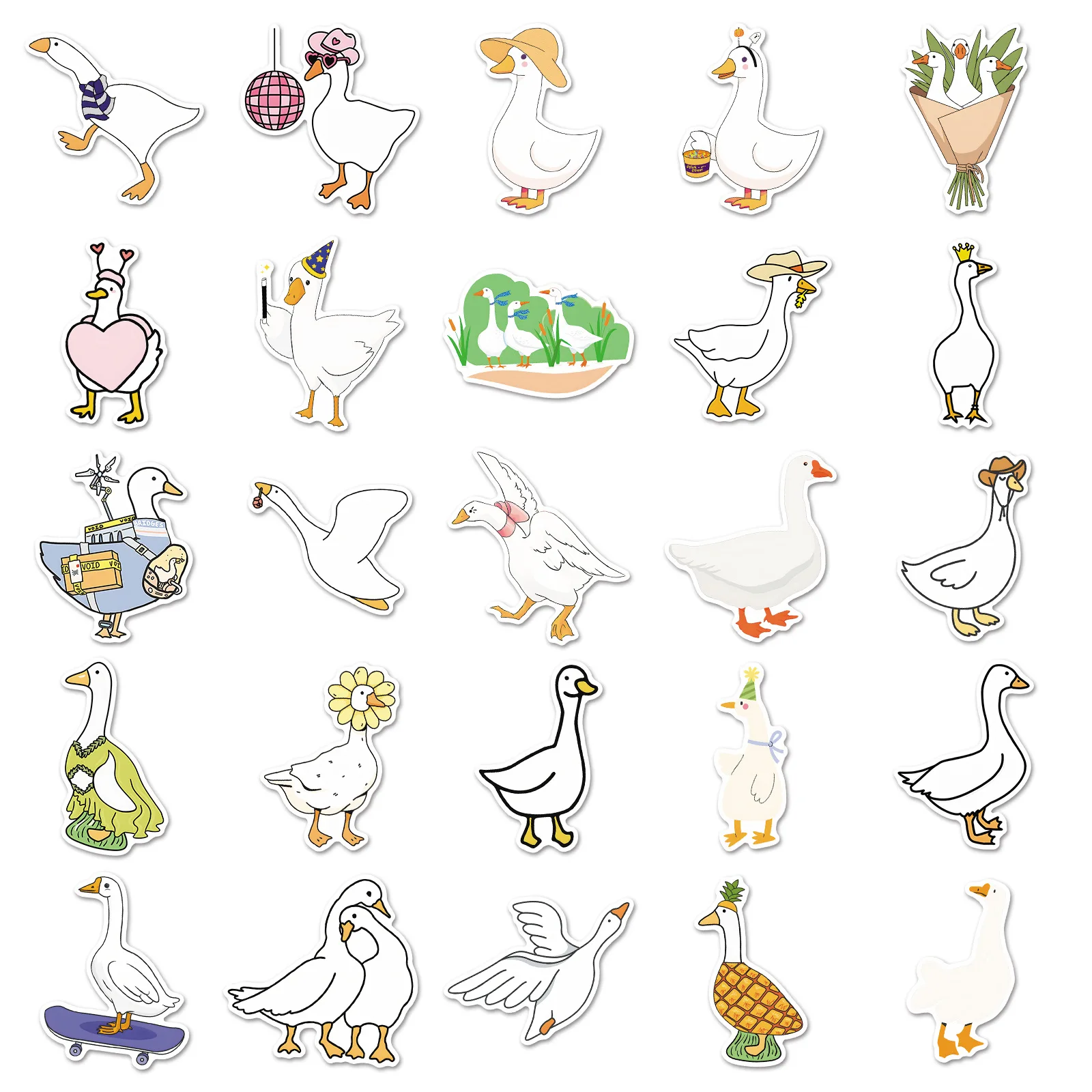 10/50PCS Cute Big White Goose Graffiti Sticker Kawaii Animal Aesthetic Decal For Cup Phone Skateboard Waterproof Sticker Kid Toy