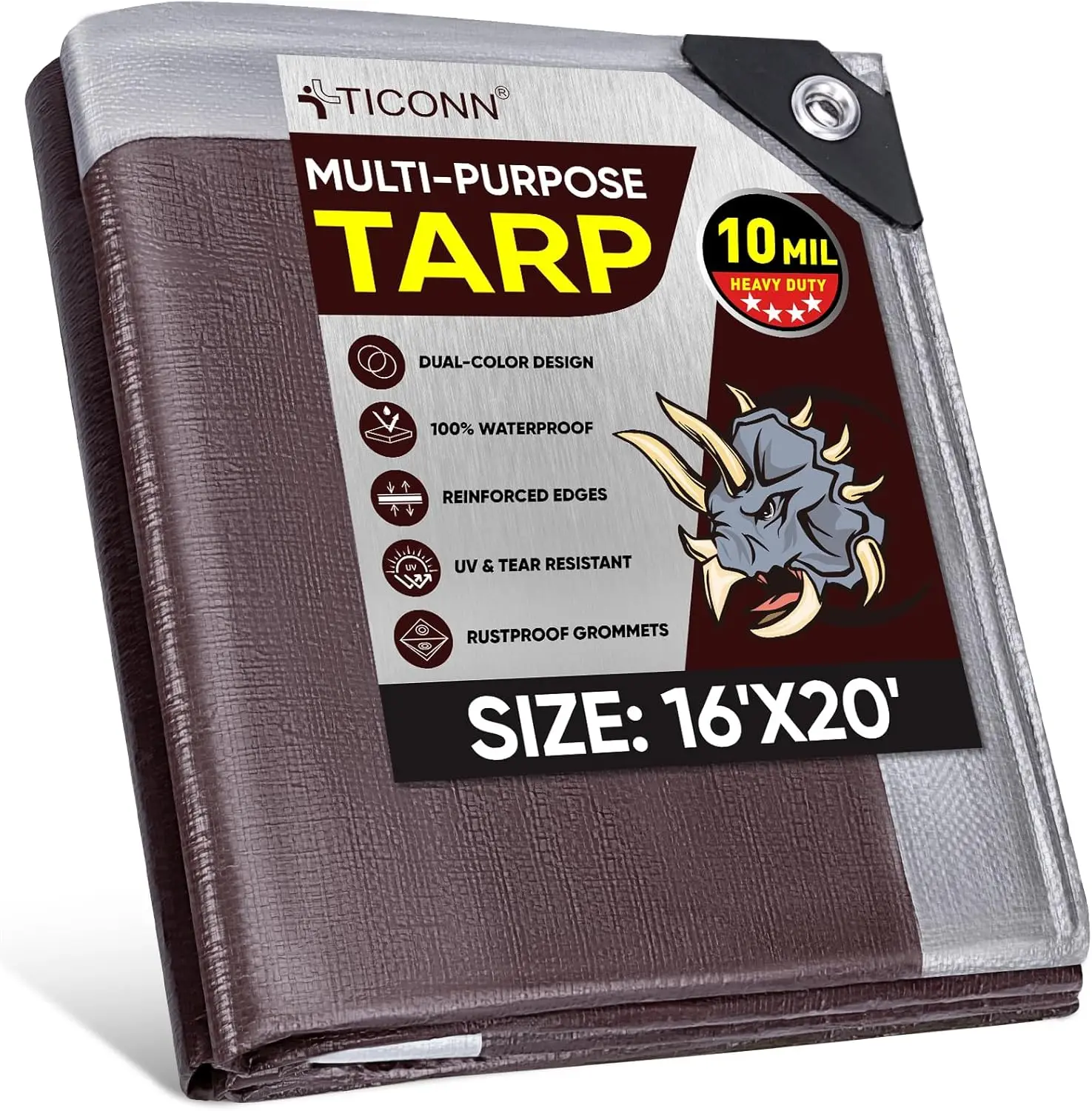 

Heavy Duty Waterproof Tarp Cover, Extra Thick UV Resistant Rip Proof with Reinforced Grommets (10 Mil, 16'x20')