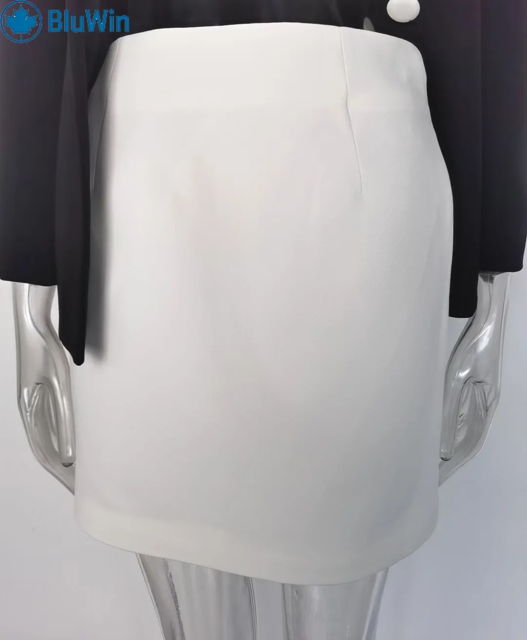 BluWin Set Rok 2 Potong Fashion Korea Wanita Blazer Crop Blok Warna Hitam Putih dan Rok Mini Setelan Wanita Kantoran
