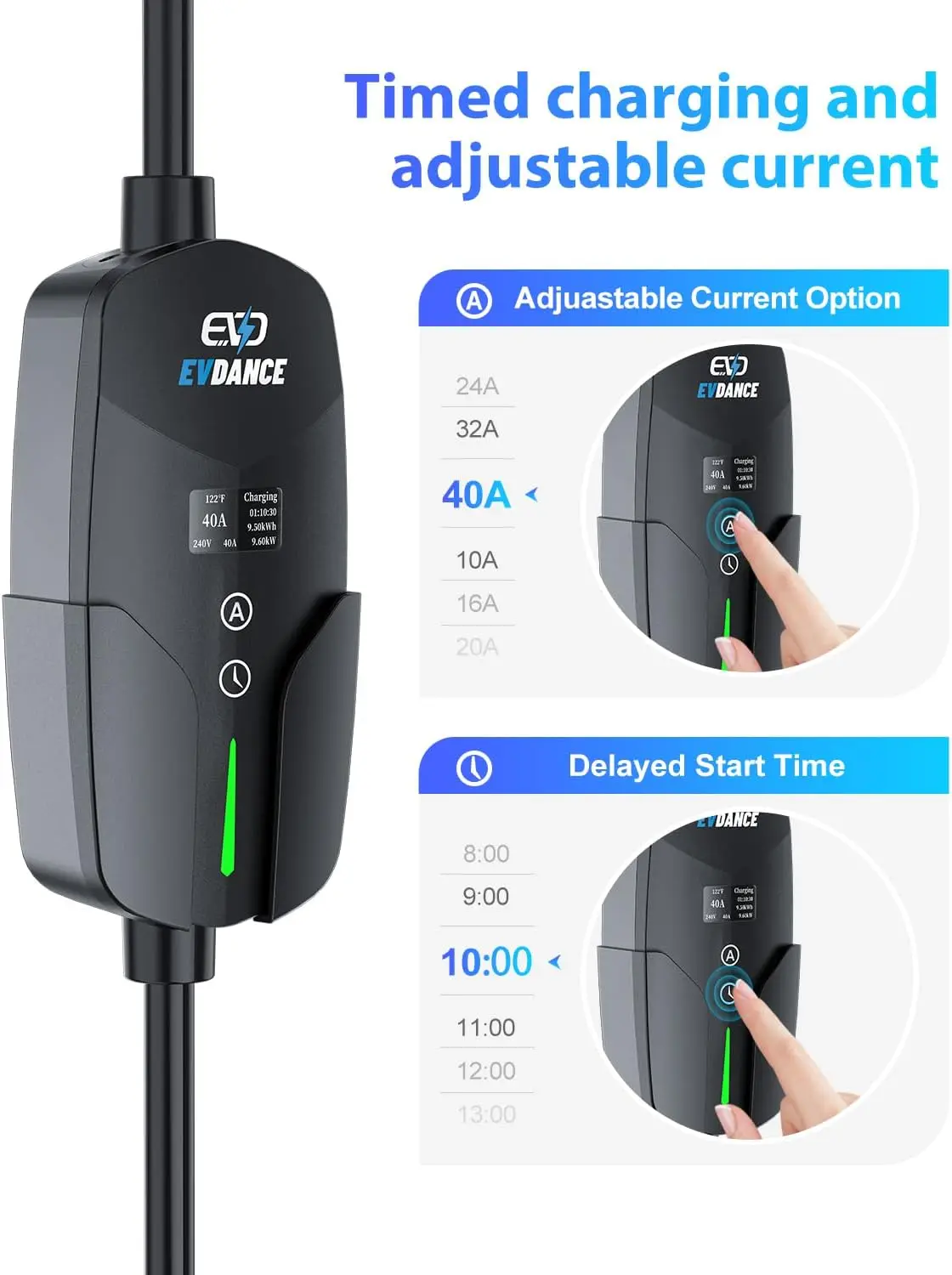 EVDANCE-estación de carga portátil para vehículos eléctricos, cargador EV de 40A, nivel 2, con Cable de carga de 25 pies, NEMA 14-50P, 9,6 kW