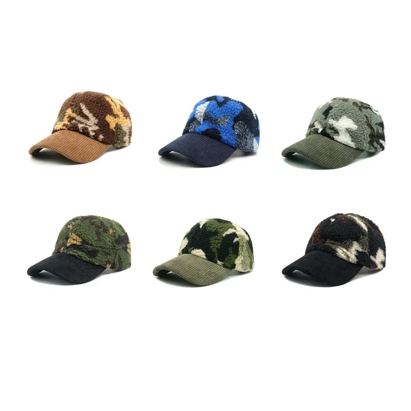 New Corduroy Camouflage Baseball Caps for Men and Women Autumn and Winter Outdoor Warm Fashion Splicing Casual Duckbill Hats