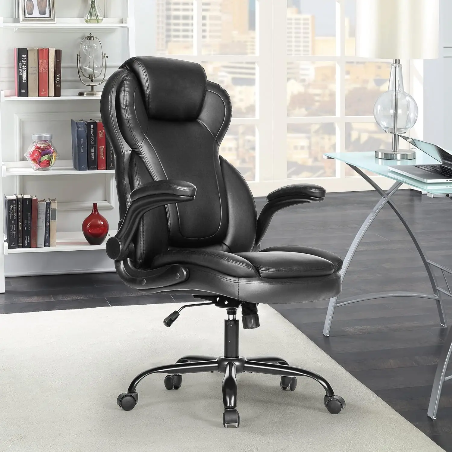 Big and Tall Office Chair 400lbs-Heavy Duty Executive Desk Chair with Extra Wide Seat, High Back Ergonomic Leather Computer