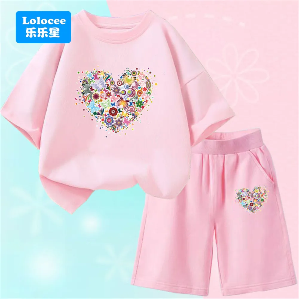 زي مصاصة الحلوى الوردية للأطفال "I Love My Family" من Lolocee، تي شيرت بأكمام قصيرة + شورت مرن، ملابس صيفية للفتيات الجميلات