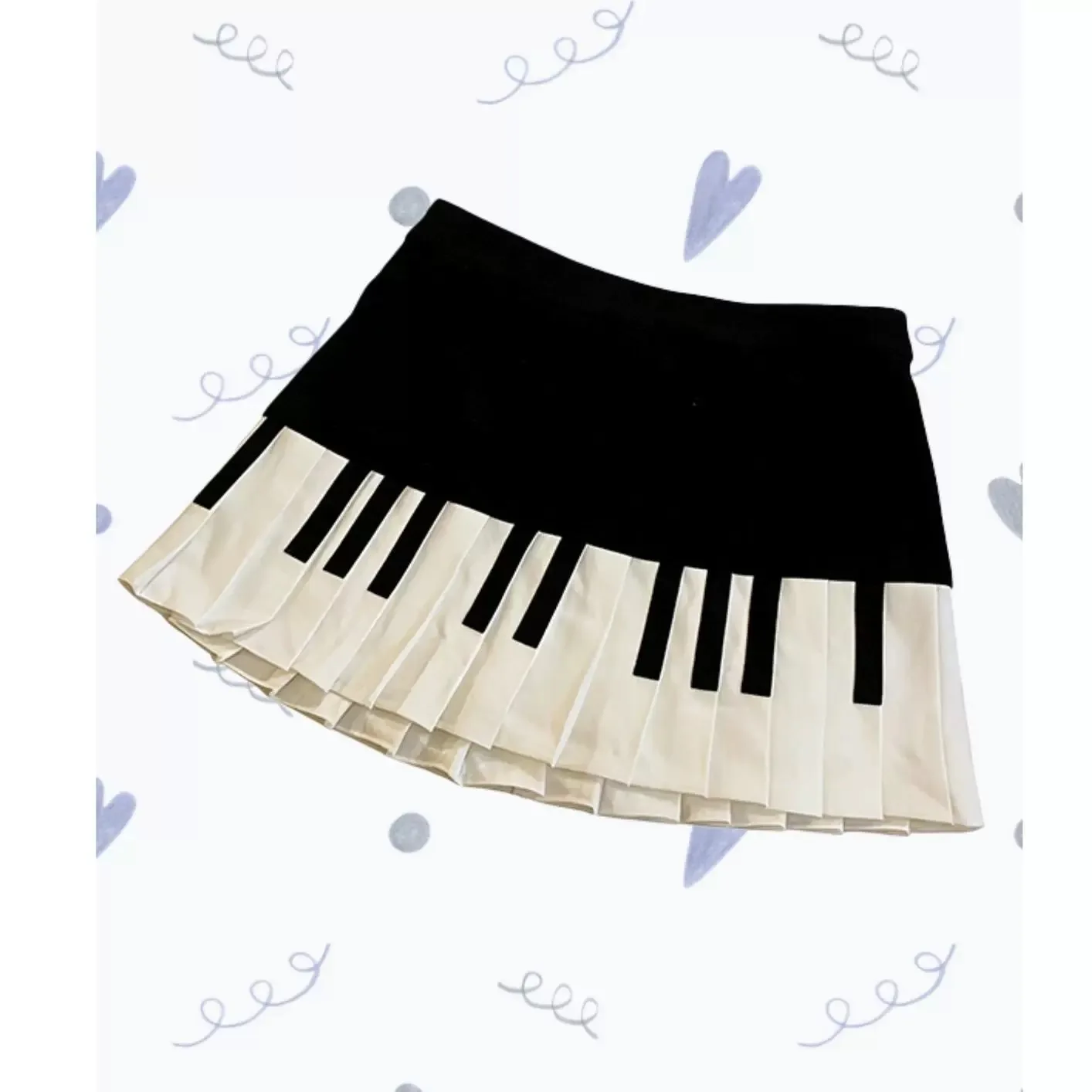 Y2K Harajuku Piano Key Skirt Women Black White Contrast Pleated Mini Skirt Empire Waist Slim Short Skirt Streetwear