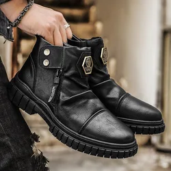 Botas Retro de cuero PU para hombre, Botines Chelsea informales de lujo, de diseñador, con cremallera y borlas, a la moda