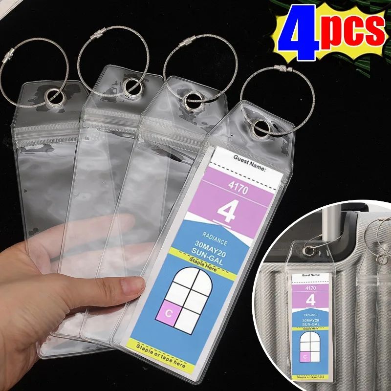 

1-4Pcs PVC Cruise Luggage Tag Holder Vertical Waterproof Label Sleeve for Traveling Bags with Metal Ring Travel DIY Accessories