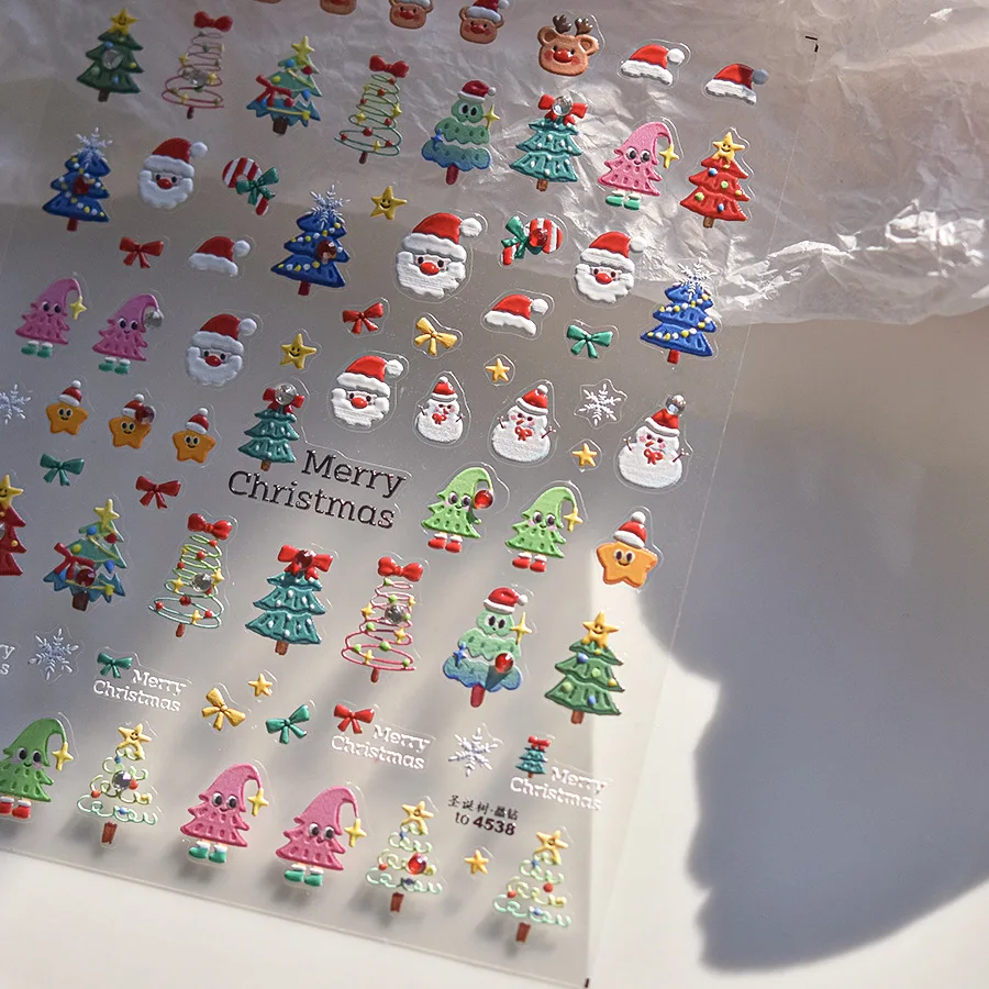 Cute Christmas Tree Bowknot Rhinestone Star Santa Claus Crystal Ball Snowflakes Snowman Bear Elk Nail Art Sticker Manicure Decal