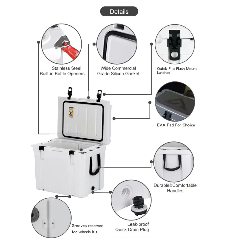 55QT Commercial Grade Rotomolded Hard Cooler Box with Wheel Option LLDPE Freezer for Outdoor Adventure Camping Beach view 6