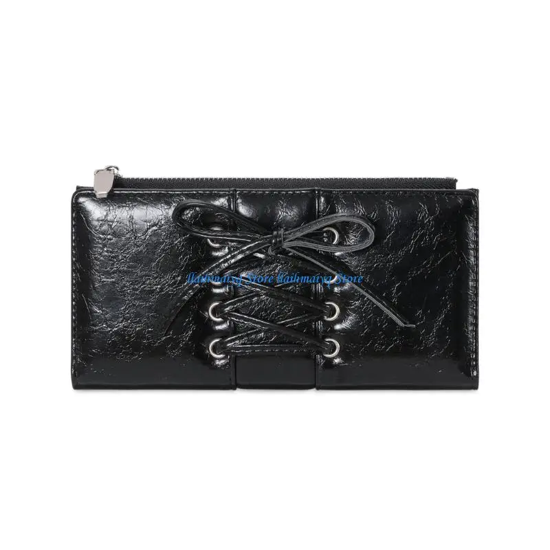 573B Compact Long Wallet Elegant Bows Strap Ample Space Card Money PU Coin Purse