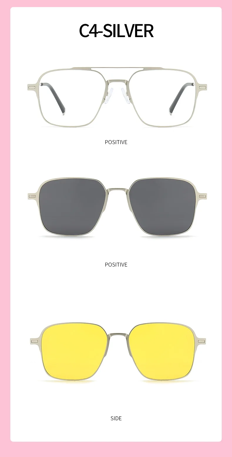 Metall 3-in-1 neuer Stil Magnet Clip auf Brillengestell Trend polarisierte Sonnenbrille für Männer 2023 optische Computerbrille UV400 7009 – Detail 15