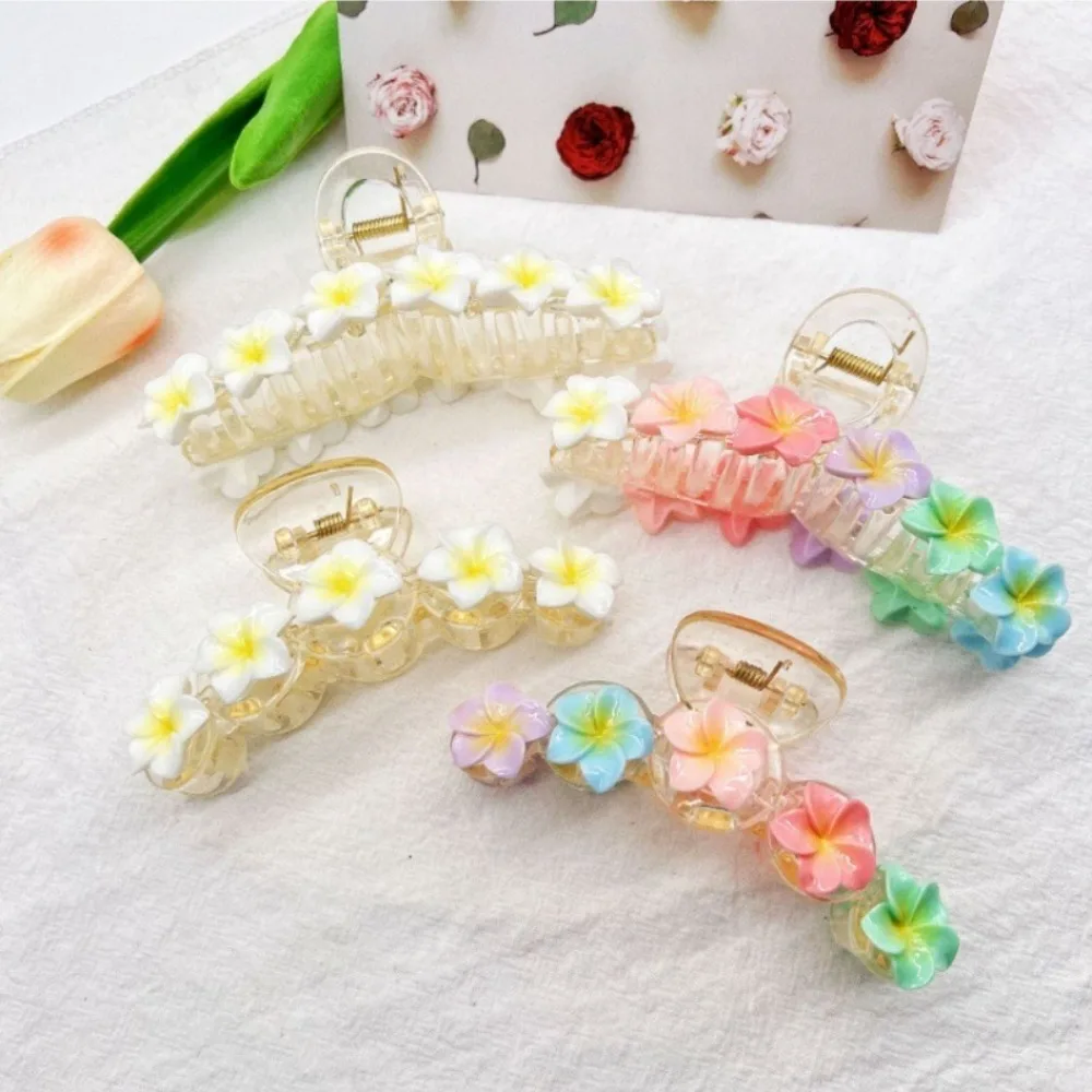 Bohemia Plumeria Flower Hair Claw Hair Clamps Headwear Summer Flower Claw Clip Korean Style Crab Cllip Ponytail Shark Clip