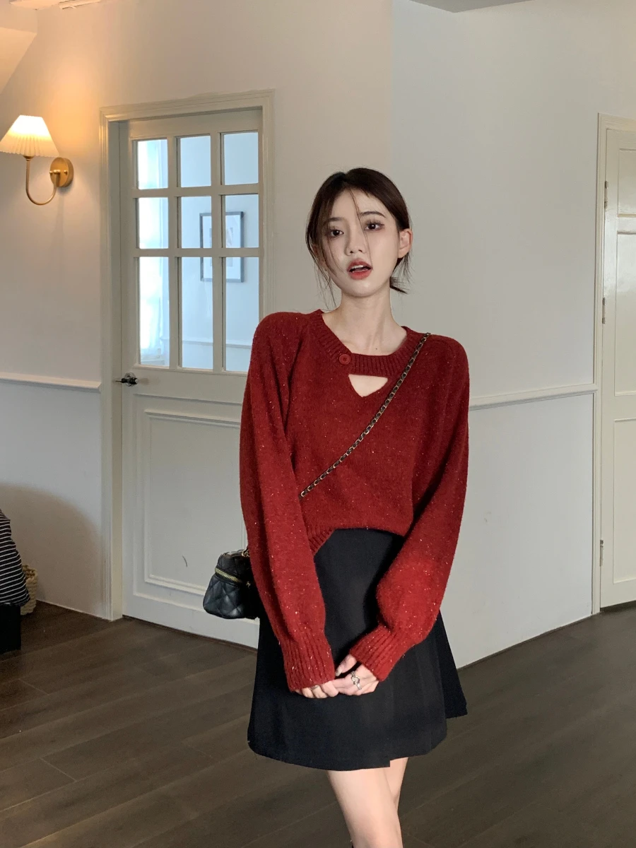 Suéter de punto grueso con diseño coreano de talla grande para mujer, top holgado adelgazante, a la moda para otoño e invierno