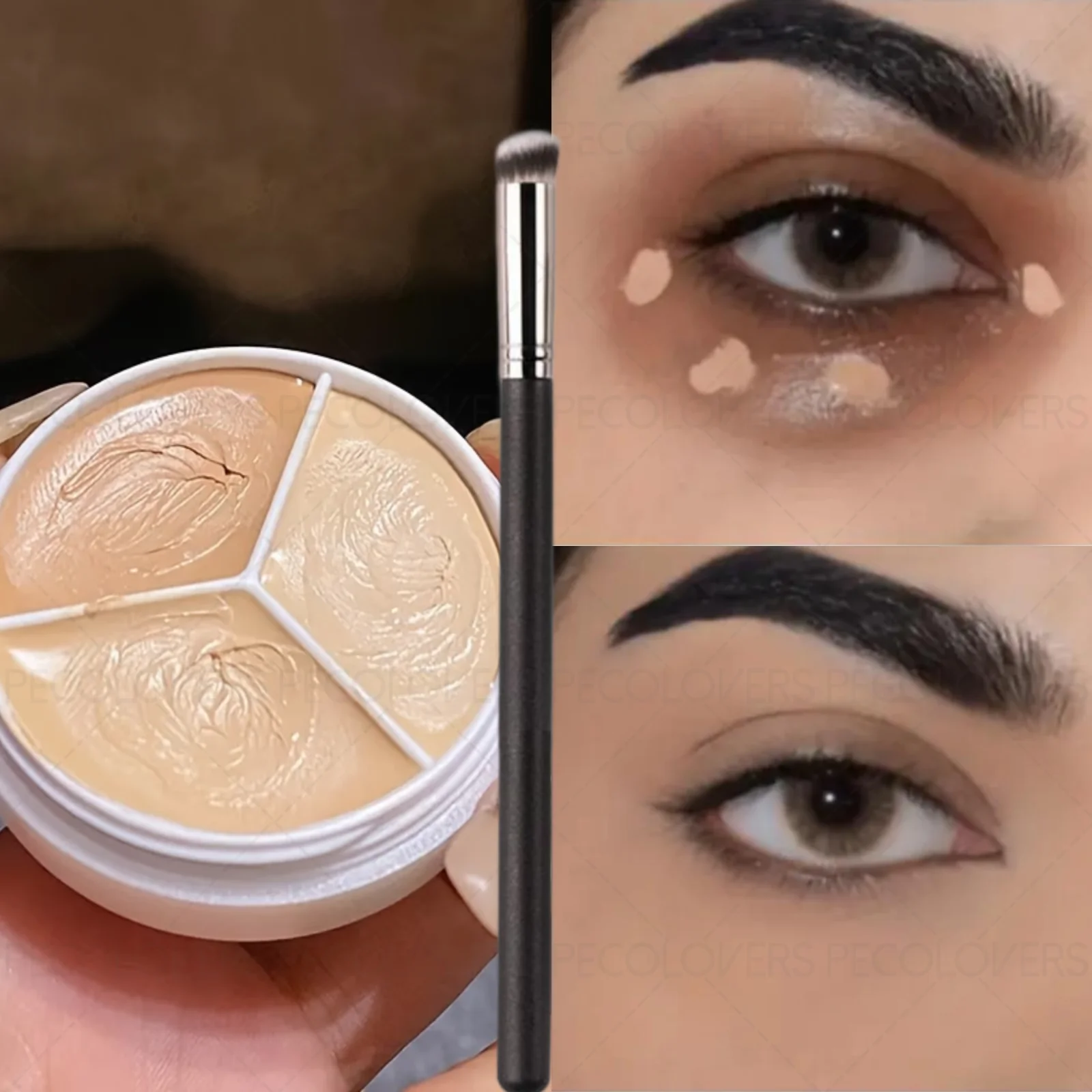 2PCS/Set Three-color Concealer, Moisturizing, Paired with A Concealer Brush, To Cover Dark Circles, Acne Marks, and Blemishes