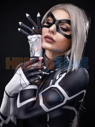 The Heist Black Cat Women Halloween Cosplay Costume Spandex Zentai Bodysuit with Eye Cover