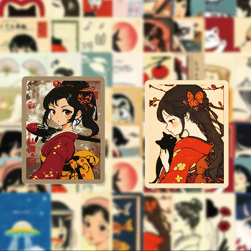 

50 Pieces of Japanese Retro Character Graffiti Stickers, Suitable for Diaries, Laptops, Car Bumpers, Skateboards, Water Bottles, Computer and Phone Decorations, Etc