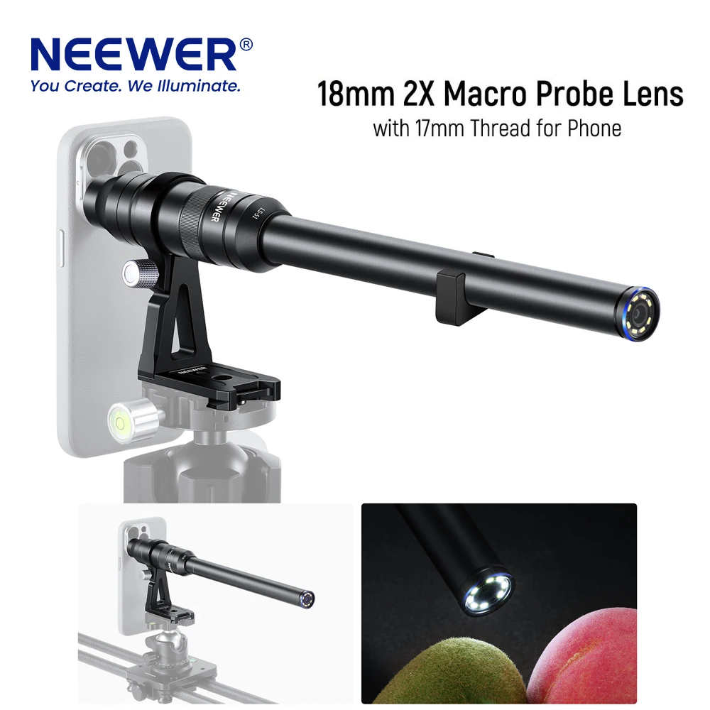 NEEWER 18mm 2X Macro Probe Lens with 17mm Thread for Phone Cage/Phone Case with 17mm Lens Adapter for iPhone Samsung