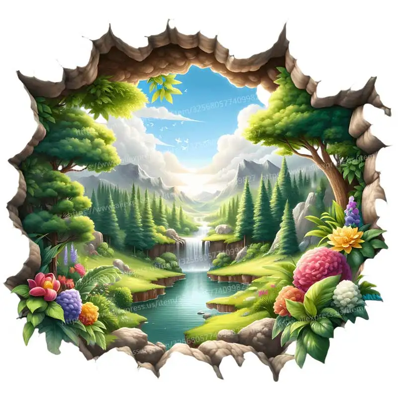 Waterfall Ocean Landscape Painting Landscape Wall Sticker Bathroom Toilet Decor Living Room Refrigerator Home Decoration S715